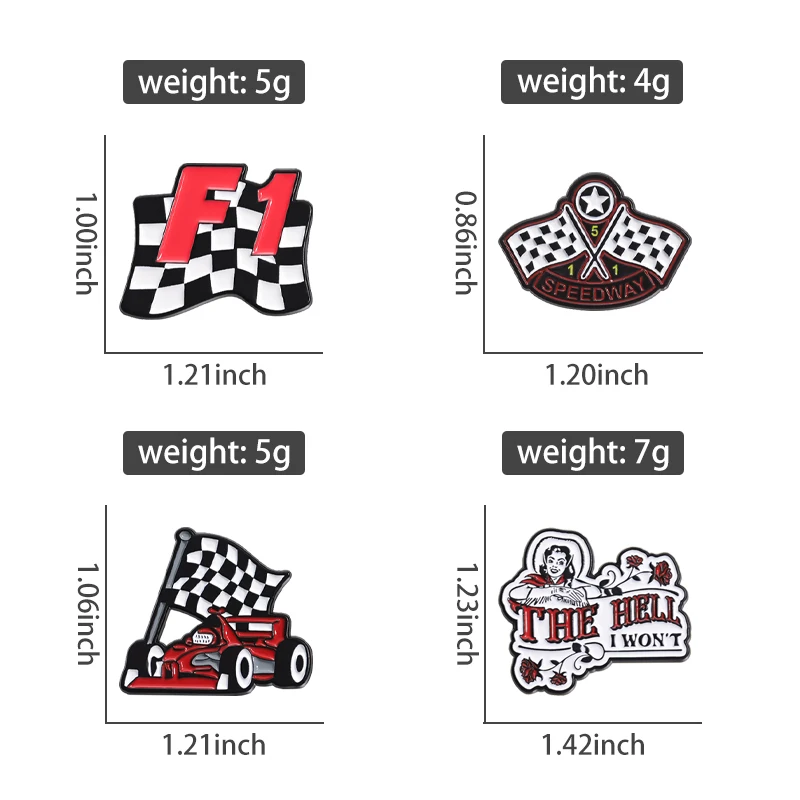 4pcs Racing Car Winners Flag Enamel Pins Custom THE HELL I WON\'T Brooches Lapel Badges Funny Jewelry Gift for Friends