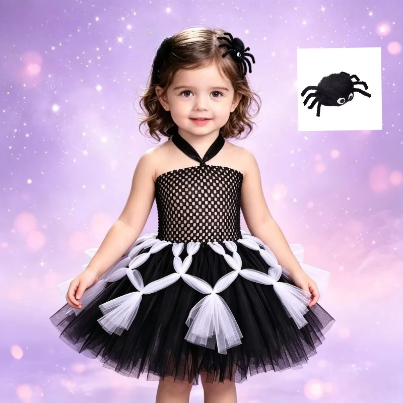 

Girls' Cartoon Spider-themed Tutu Dress, Halloween Role-play Costume, Children's Festival Party and Stage Performance Dress