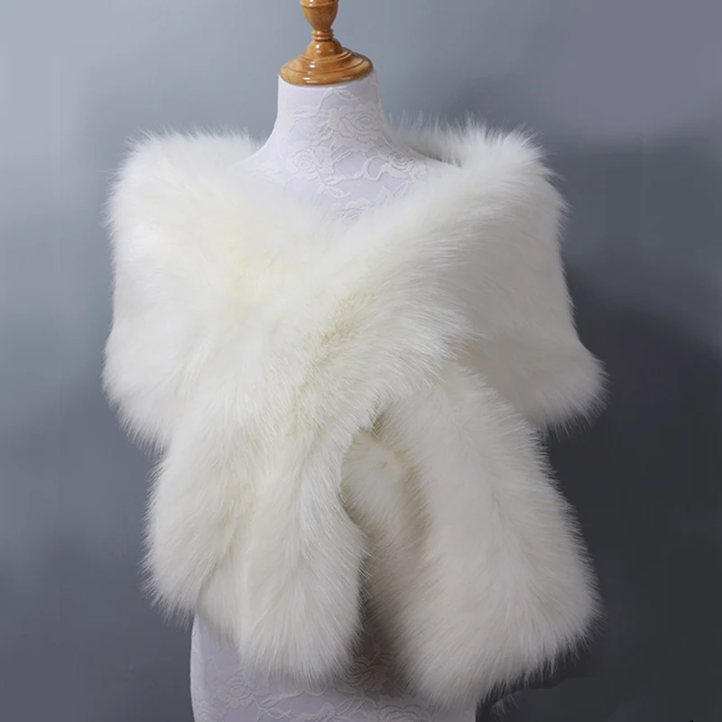 New Winter Warm Faux Fox Fur Long Shawl Stole Shrug Scarf Bridal Wedding Dress Jacket Bolero Women Party Capes Elegant Fur Wraps