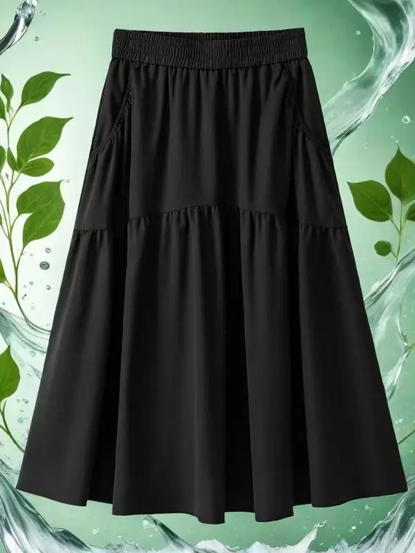 

Ice Silk High Waist A-Line Midi Skirt Summer Thin Versatile plus Size 2025 New Sle Casual Fulln Drapey Mid-Length Skirt