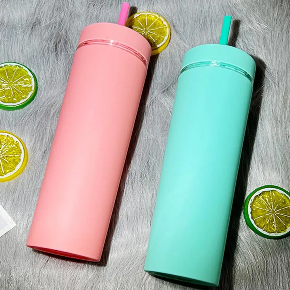 Plastic Skinny Tumbler with Lid Straw Colorful Matte Sippy Cup 500ml Skinny Tumbler with Lid Straw Double Wall for Iced