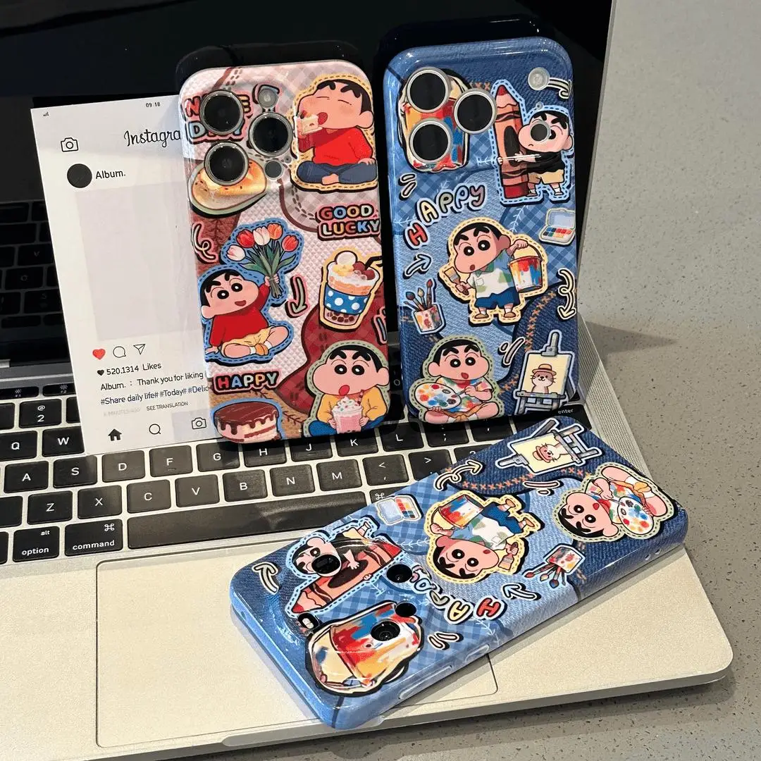 Anime Niedliche Crayon Shin-chan Handyhülle für iPhone 15 14 13 12 11 16 17 Pro Max Plus Happy Shinchan Nohara Shinnosuke Cover