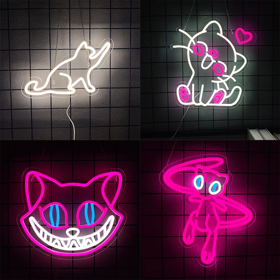 Letrero de neón de la serie Cat, decoración de pared de tablero de lámpara de dibujos animados, utilizado para fiesta, club, bar, oficina, habitación académica, lámpara de pared artística de tienda de mascotas.