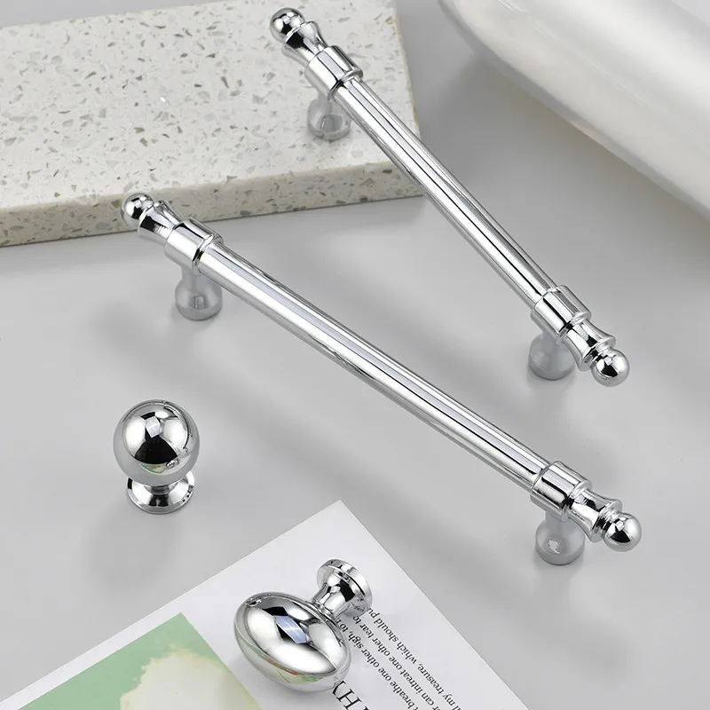 American French Pumpkin Cupboard Drawer Kitchen Cabinet Handle Bright Chrome Wardrobe Door Handles Silver Handles for Furniture