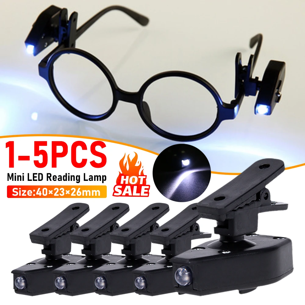 1-5PCS Mini Flashlight Glasses Reading Lamp LED Light Flashlight Glasses Reading Lamp Clip Light Universal Eyeglass Clip Lamp