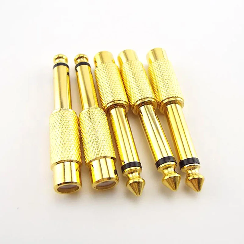 

2/10pcs Golden RCA Connectors 6.35mm 1/4" Male Mono Plug to RCA Cable 6.5 Female AV Jack Audio Adapter Connector TS For Home KTV