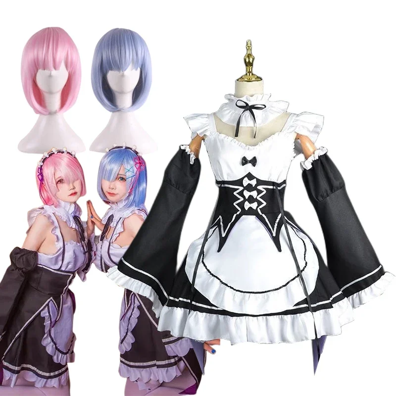 Ram dream cosplay costume re: zero Kate hajilyu isekai Seikatsu costume Ram Dream wig black dress Halloween costumes for women g