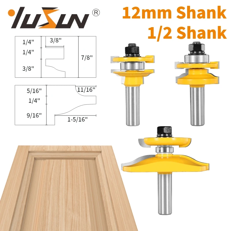 5.YUSUN 3PCS 12.7MM/12MM STILE&RAIL ASSEMBLES-ROMAN OGEE BIT ROUTER BIT WOODWORKING MILLING CUTTER FOR WOOD BIT FACE MILL