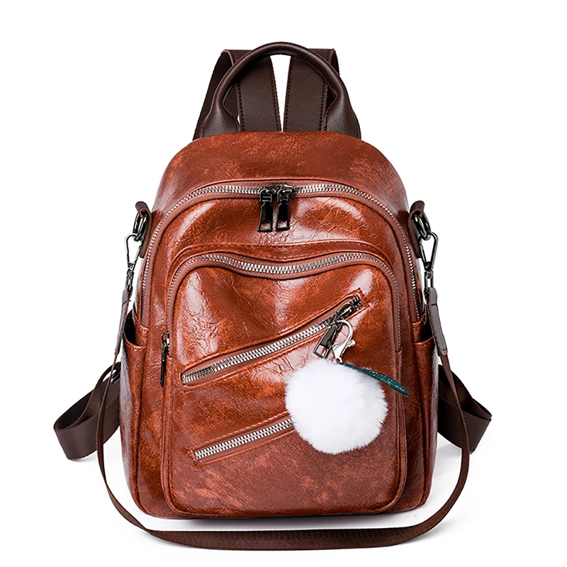 

Soft Leather Female Vintage Bag School Bag Large Capacity Bookbag Travel Backpack Fashion Female Bagpack Mochila Luxury Designer