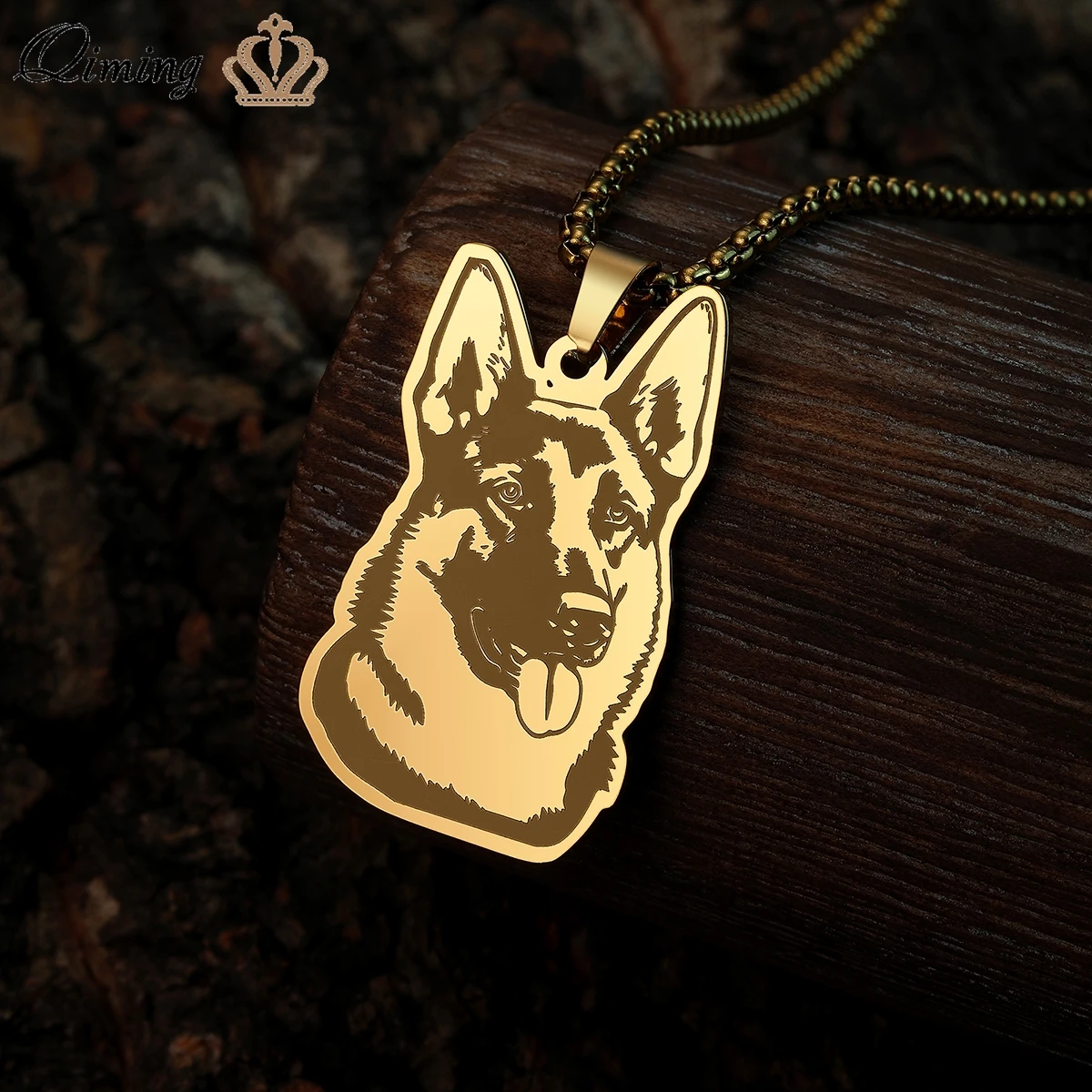 QIMING German Shepherd Dog Men Necklace Stainless Steel Punk Jewelry Stainless Steel Jewelry Vintage Necklace 