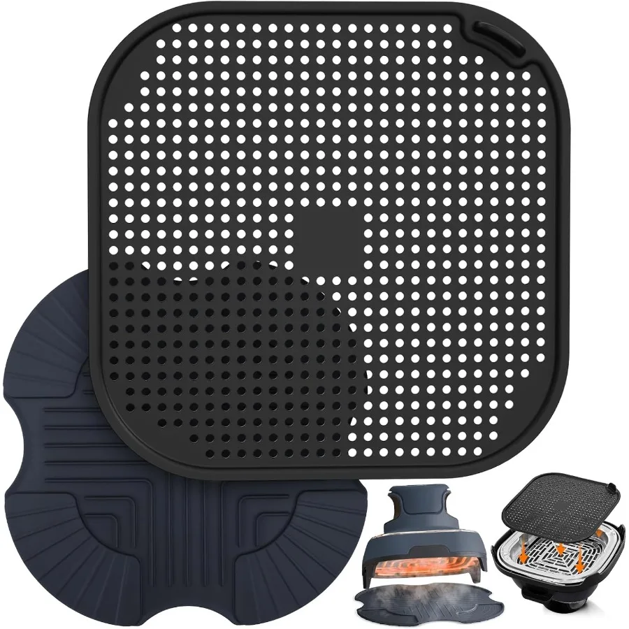 

2PCS Air Fryer Heat Resistant Mat and Splatter Shield for Ninja Crispi Air FryersSilicone Heat Mat and Splatter Guard for Ninja
