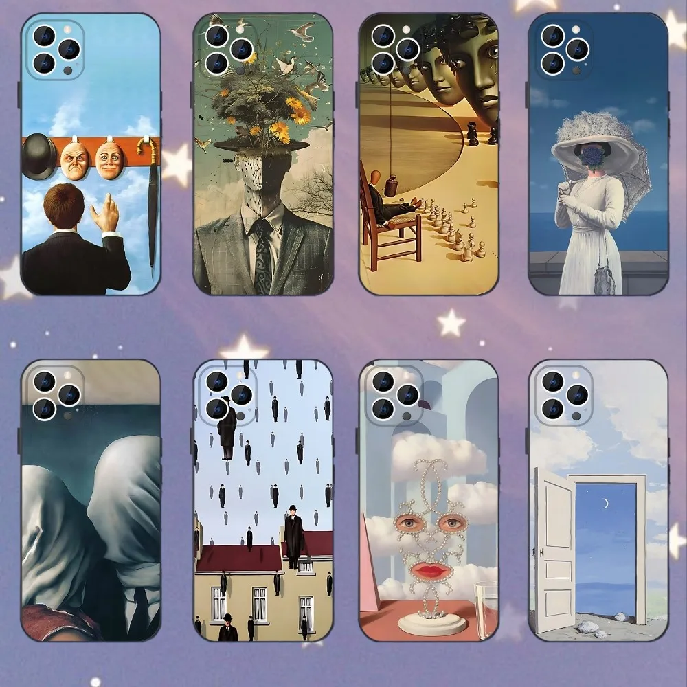 Чехол для телефона Rene Magritte Art для iPhone 16,15,14,13,12,11, Mini, Pro, SE, MAX, белый матовый противоударный чехол