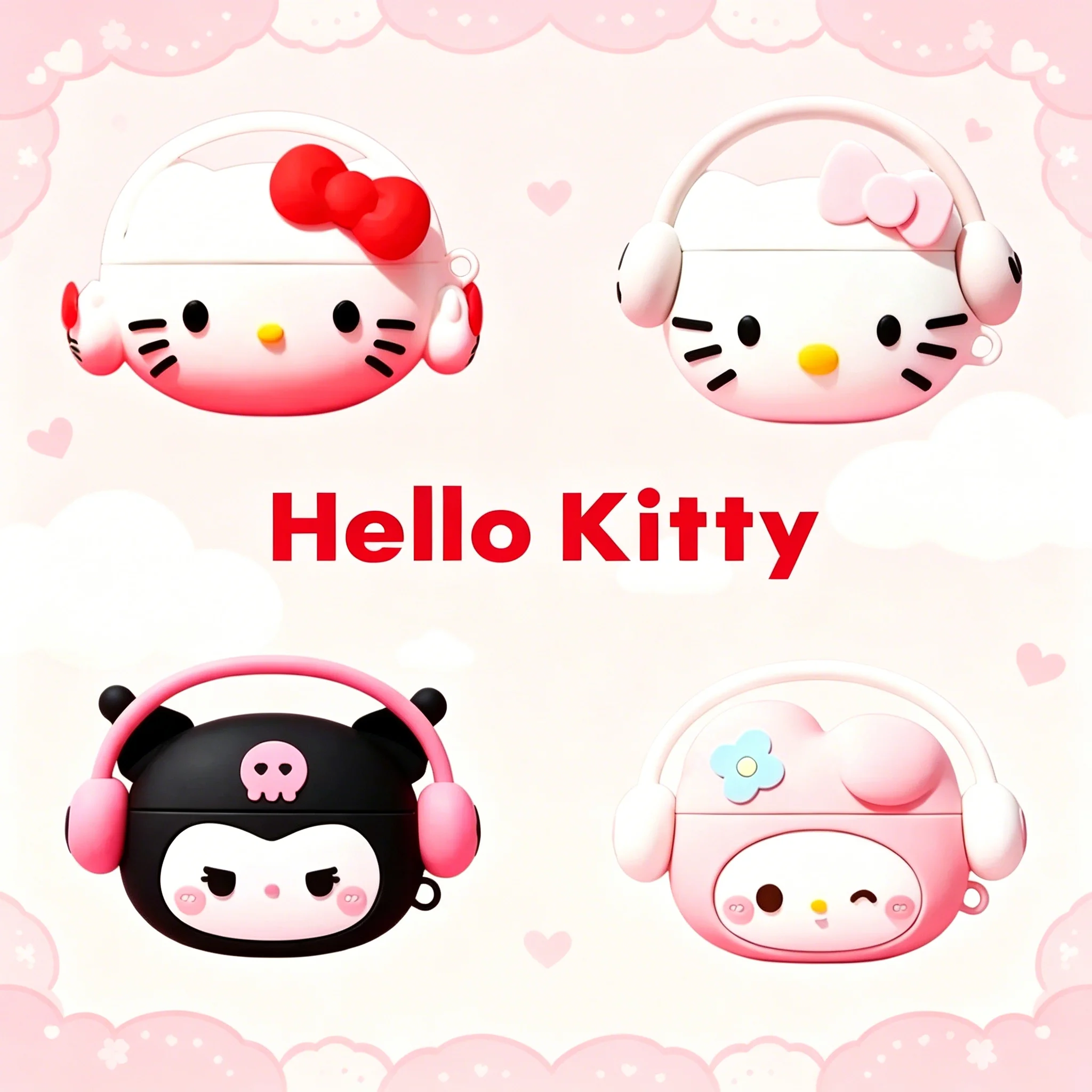 For Airpods 1 2 3 4 Pro Pro 2 Pro 3 Hello Kitty Kuromi Melody Music Cartoon Silicone Earphone Case Cute Decor Protective Cover