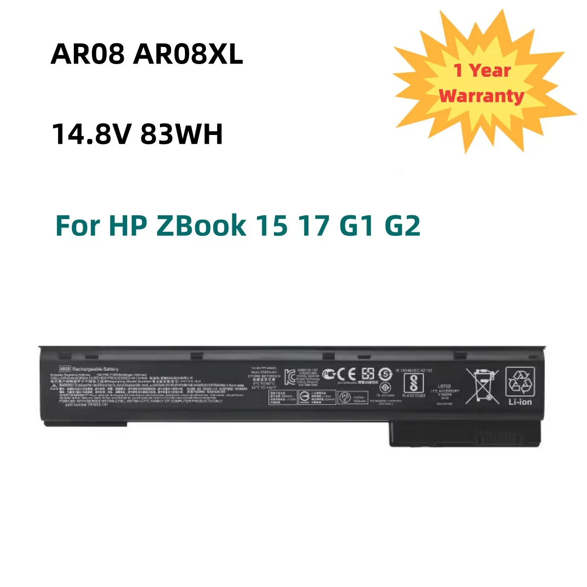 

AR08 14.8V 83Wh Laptop Battery for HP ZBook 15 17 G1 G2 707615-141 AR08XL HSTNN-IB4H