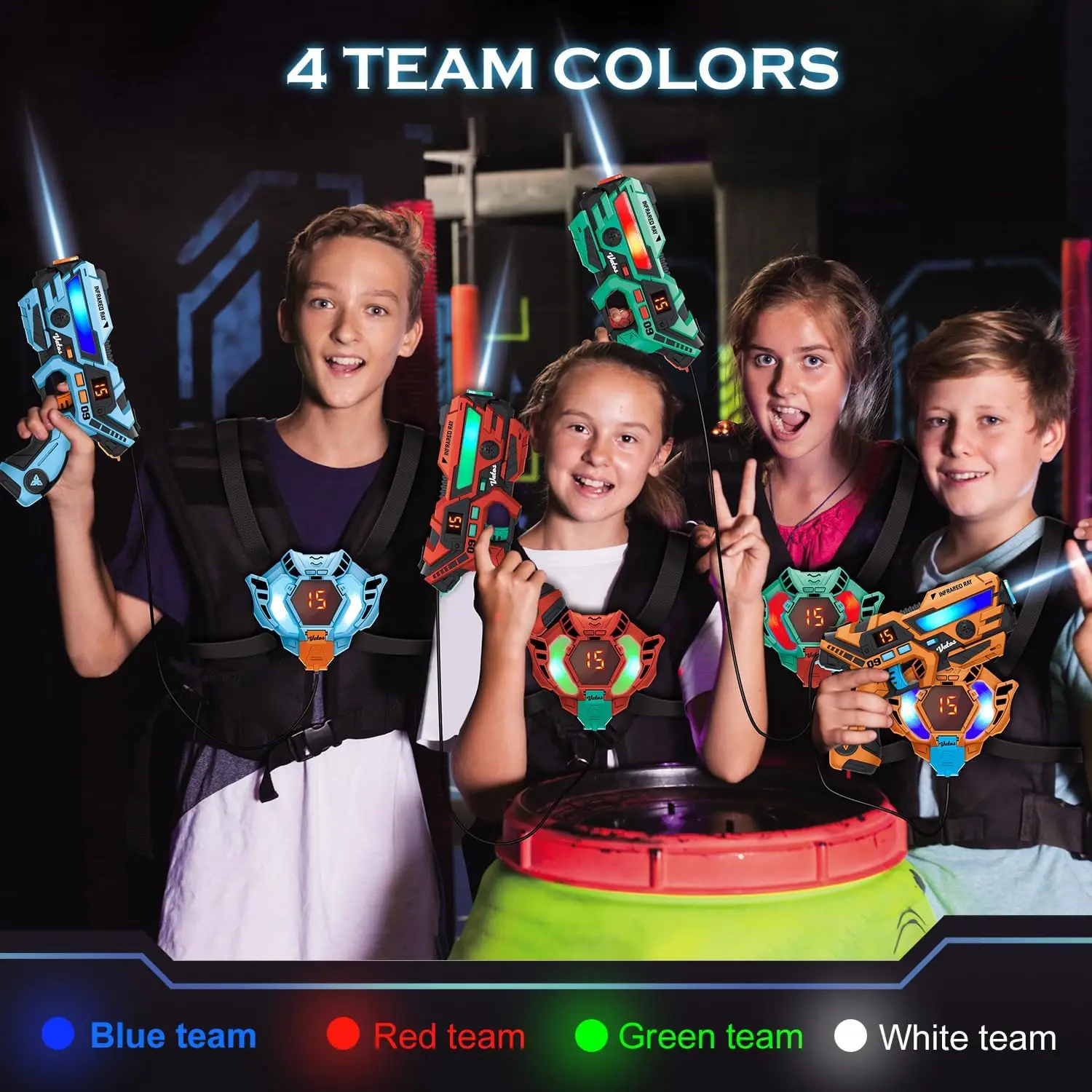 VATOS 4x Laser Tag Guns z kamizelkami Zestaw danych w czasie rzeczywistym SYNC Laser Tag Shooting Game Indoor Outdoor dla dzieci nastolatków w wieku 6+