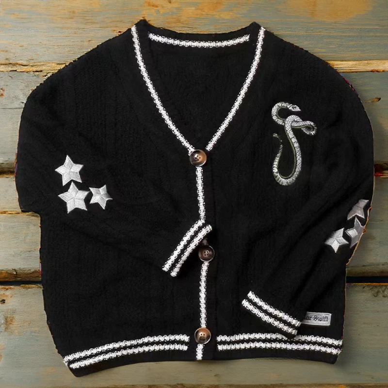 

Reputation Cardigan with Snake Star Cardigan Rep Taylor Embroidery V-Neck Button Up Knitted Sweater in Black Fall Winter