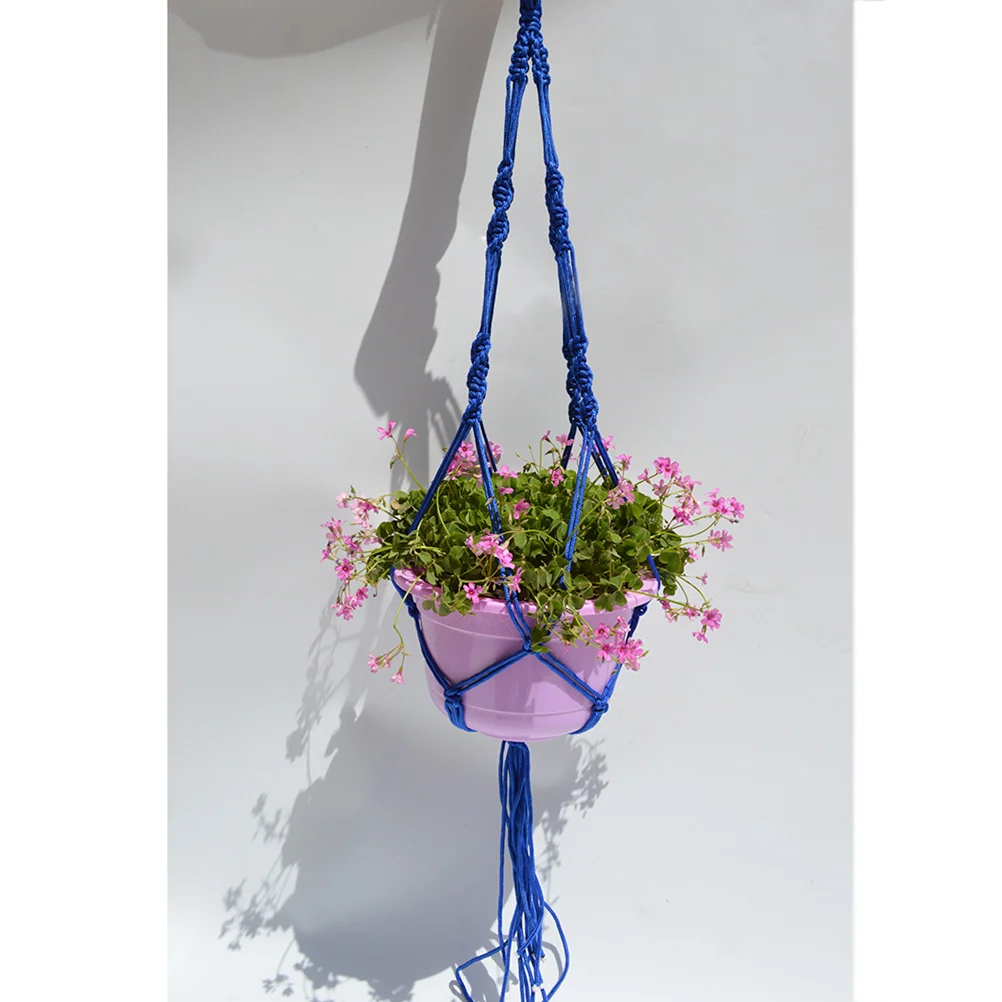 

Woven Mesh Plant Hanger Basket For Indoor Outdoor Use Sturdy Durable Retro Style Pot Holder Hanging Decor Blue