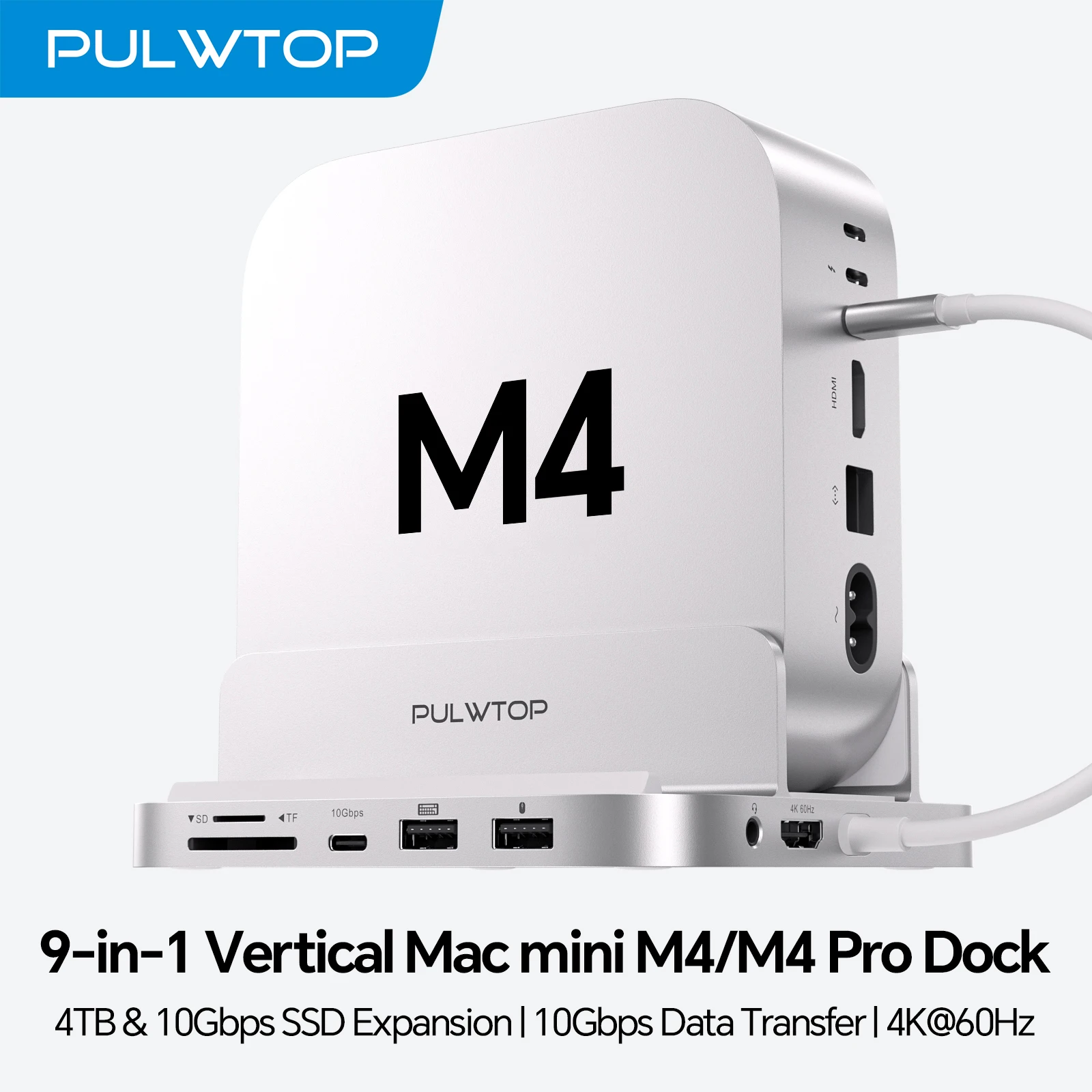 

PULWTOP Mac mini M4 Dock with HDMI 4K & M.2 SSD(SSD NOT Included), USB A/C 10Gbps, USB A 2.0, Audio, SD/TF for Mac mini M4 Pro