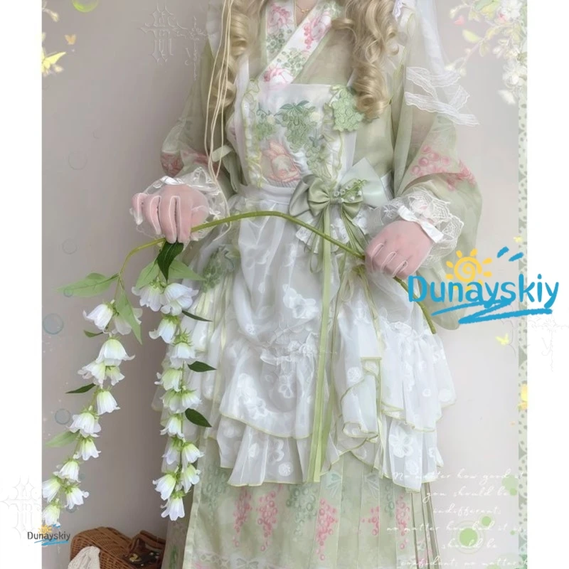 Jacquard Embroidered Lolita Overdress Chinese Western Fusion Style Green Grape Purple Sheer Drawstring Summer Costume view 6