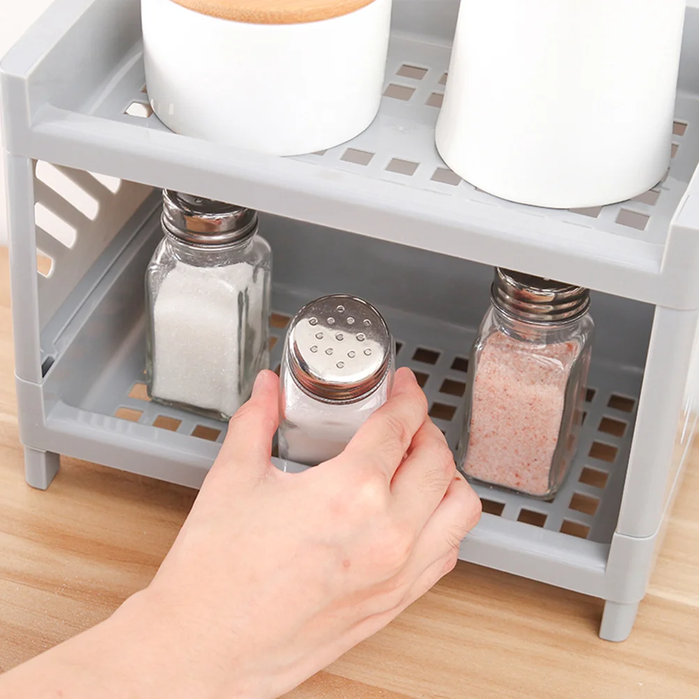 

Kitchen Storage Rack Plastic Double Layer Countertop Organizer For Spices Condiments Cosmetics Cleaning Supplies Under
