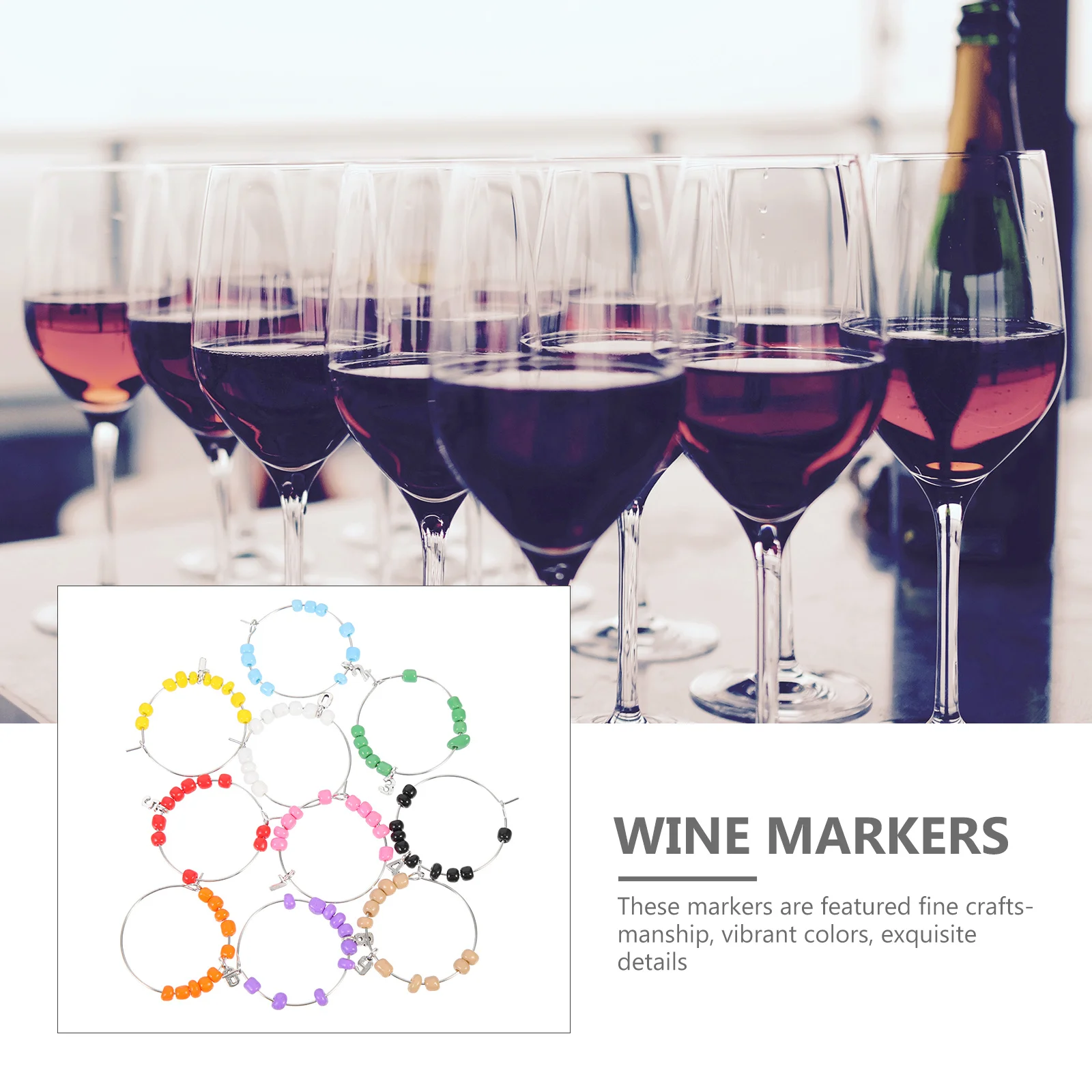 

10Pcs Wine Glass Markers Beads Charms Reusable Drink Tags Cup Signs Party Supplies Decoration Beads Glass Markers