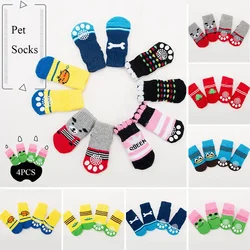 4Pcs Cute Pet Dog Socks with Print Anti-Slip Cats Puppy Shoes Paw Protector Products for Small Breeds Spitz York Dogs Chihuahua