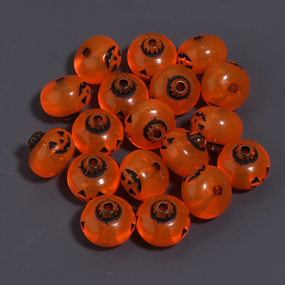 50 Stück wasserwaschbare Kürbis-Acrylperlen für Halloween, runde lose Perlen mit geradem Loch, DIY-Zubehör für Perlenstifte, Handyketten und Schlüsselanhänger – Detail 9