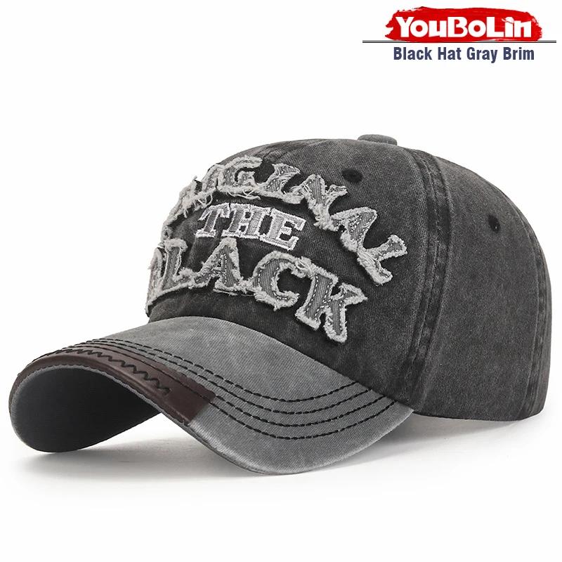 Baumwollbeschichtete Gewaschene Baseballkappe mit Gesticktem 'BLACK' Schriftzug und Aufnähern – Detail 16
