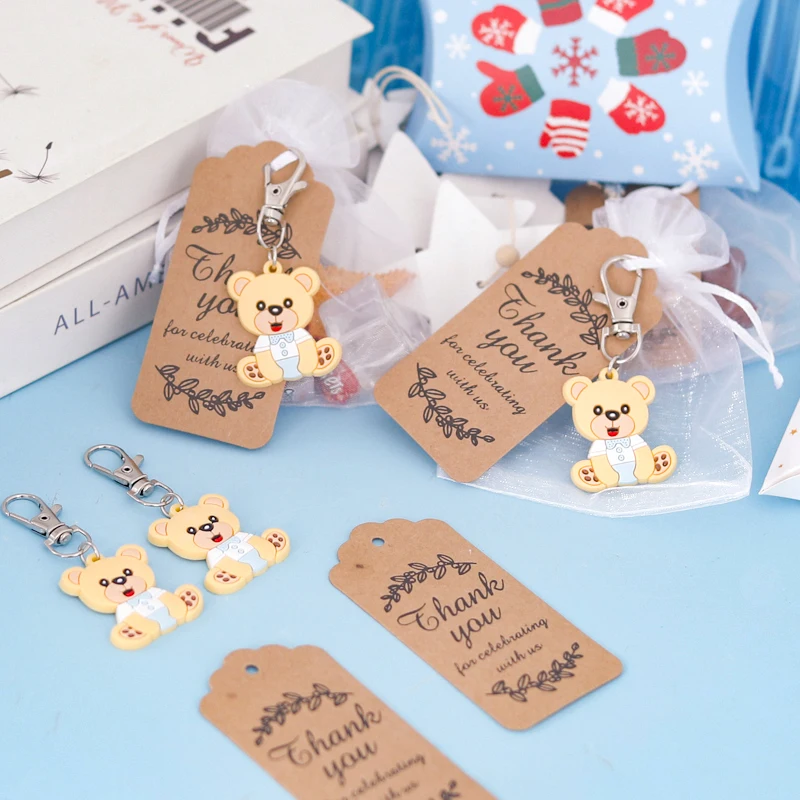 10 Sets Baby Shower Souvenir Organza With Gift Bag Tag Bear Keychains Gender Reveal Birthday Party Christmas Favors Key Buckle