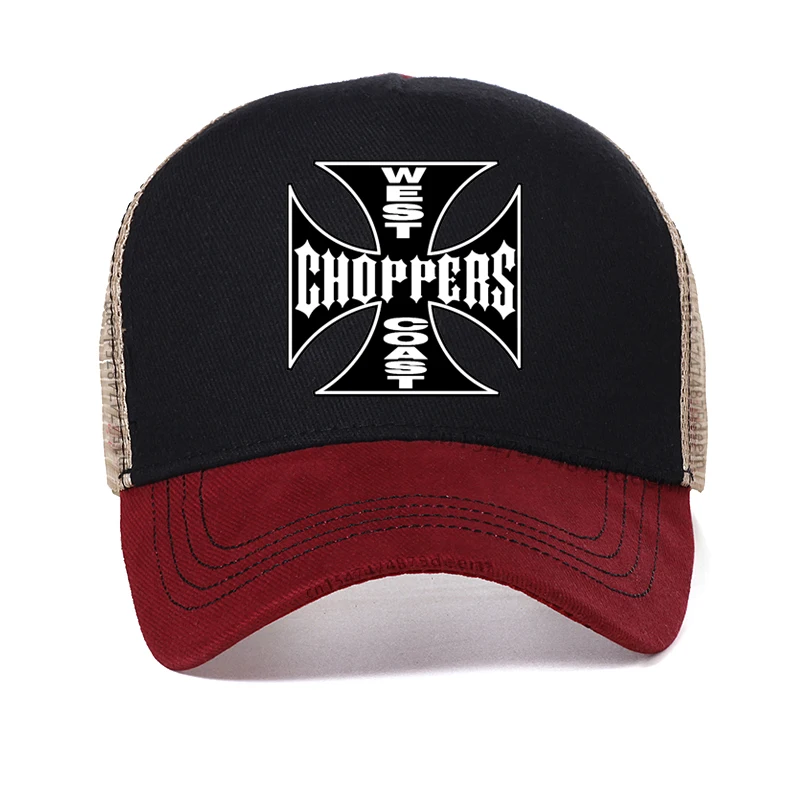 Costa oeste choppers men hat unisex chapéu ajustável malha legal camionista chapéus costa oeste chopper emblema boné de beisebol osso garros