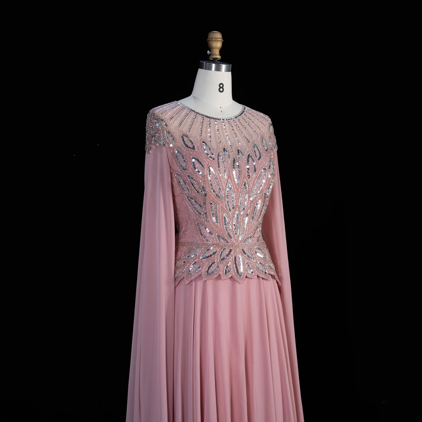 Sharon Said Abendkleider Glamouröses Schwarzes Chiffon-Paillettenkleid mit Perlen und Cape-Ärmeln Luxuriöses Dubai-Formelles Partykleid SS104 Maßanfertigung – Detail 28