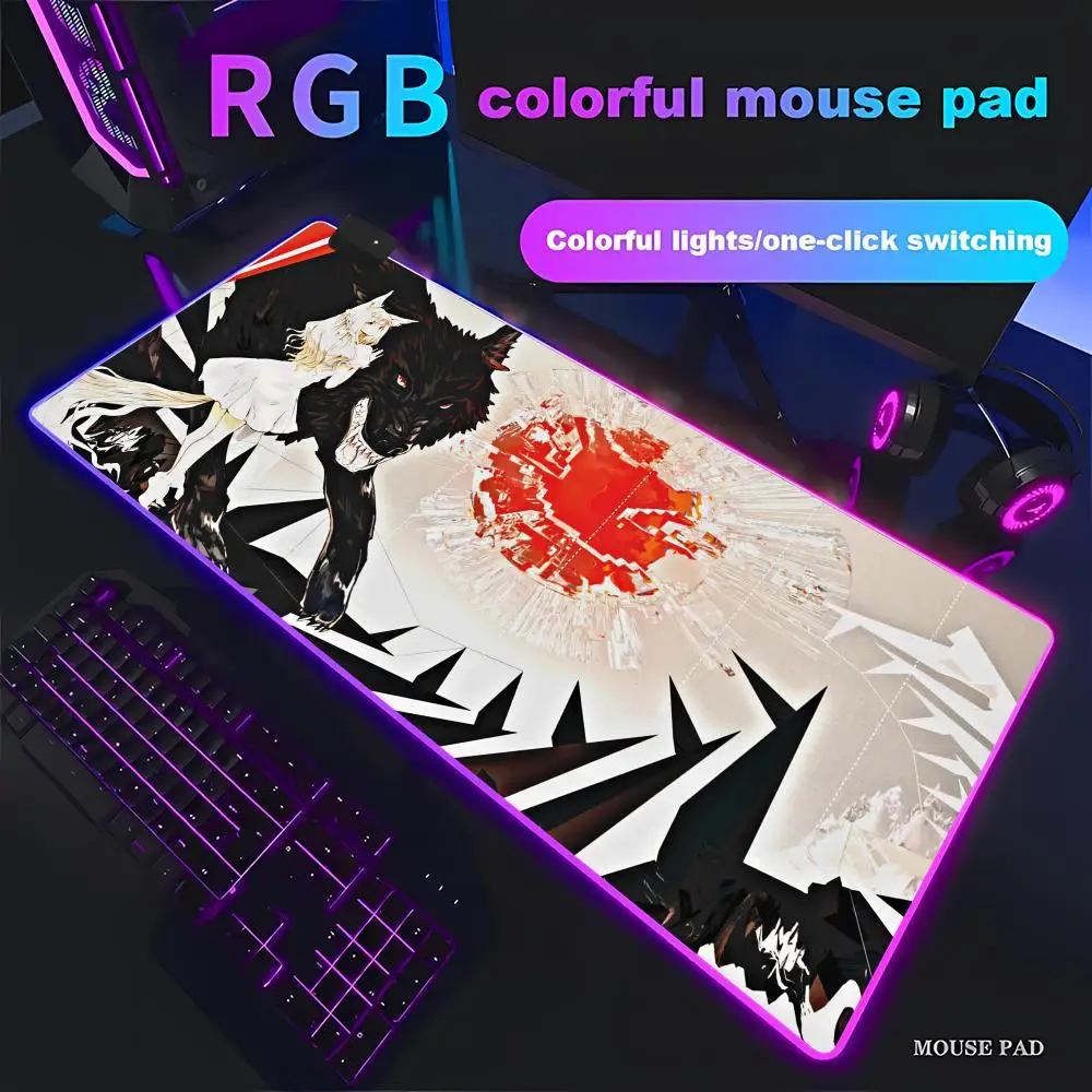 

HYBXAXC Large Gaming Mouse Pad Broken Style Anime Girl Non Slip Desk Mat RGB HD Gamer Large LED Light XXL PC Computer Non-slip