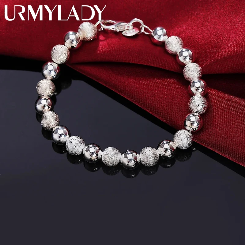 925 Sterling silver Bracelets charm Wild 8MM Frosted beads chain for women men Wedding party Christmas Gifts Fashion Jewelry