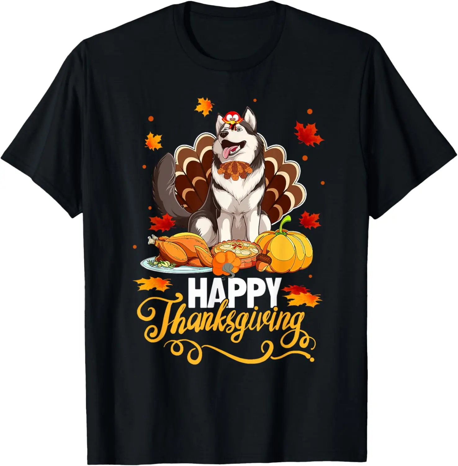 

Husky Turkey Thanksgiving Graphic Tee Men Women Holiday Dinner Style Soft T-Shirt