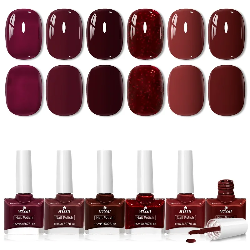 6 قطعة/المجموعة 15 مللي الأحمر الأسود الزجاج زجاجة هلام مسمار مجموعة طلاء الأظافر NoWipe أعلى نقع قبالة UV LED مسمار ورنيش بريق اللون ملصقات الأظافر البولندية #2