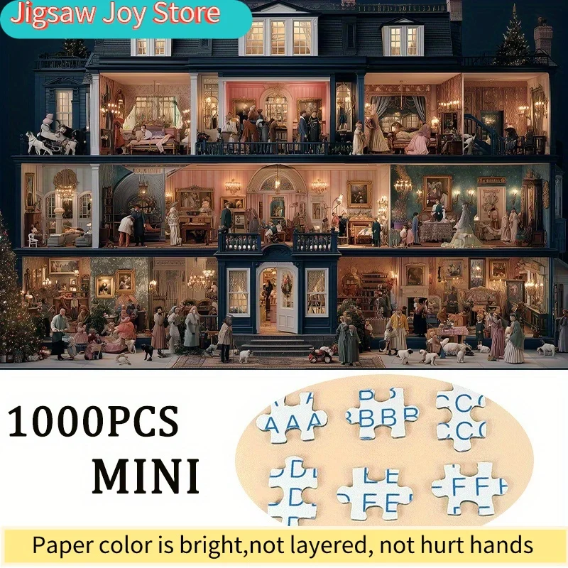 1 scatola di mini puzzle di carta per adulti: "Casa di Natale impilata" o giochi e attività per feste, adatti per giochi e attività per feste