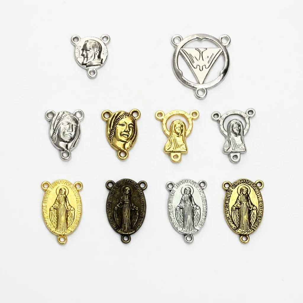 10Pcs Catholic Rosary Centerpieces Miraculous Medal Pope Francis Holy Spirit Dove Charms