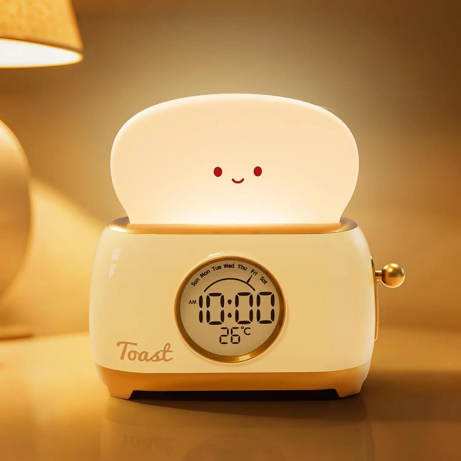 Alarm Clock for Kids, Cute Toast Night Light Alarm Clocks for Bedrooms, Dimming Rechargeable Small Led Desk Clock, Customized