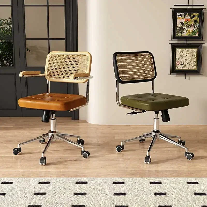 Home rattan office chair modern simple rattan lift computer chair Nordic backrest sedentary homebed lounger