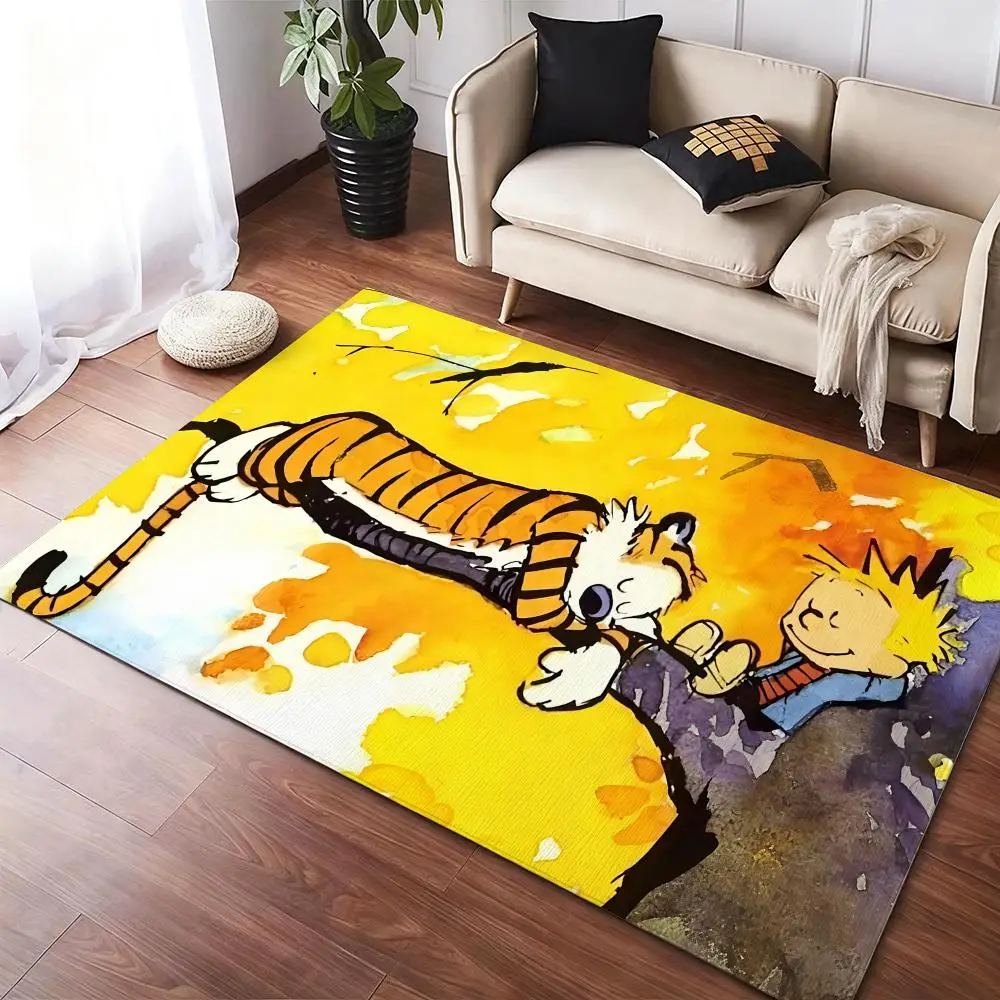 Alfombra de suelo de Anime c-calvin y Hobbes, alfombras de franela, felpa acogedora, gruesa, suave, cálida, antideslizante, para invierno, sala de estar, uso interior del hogar