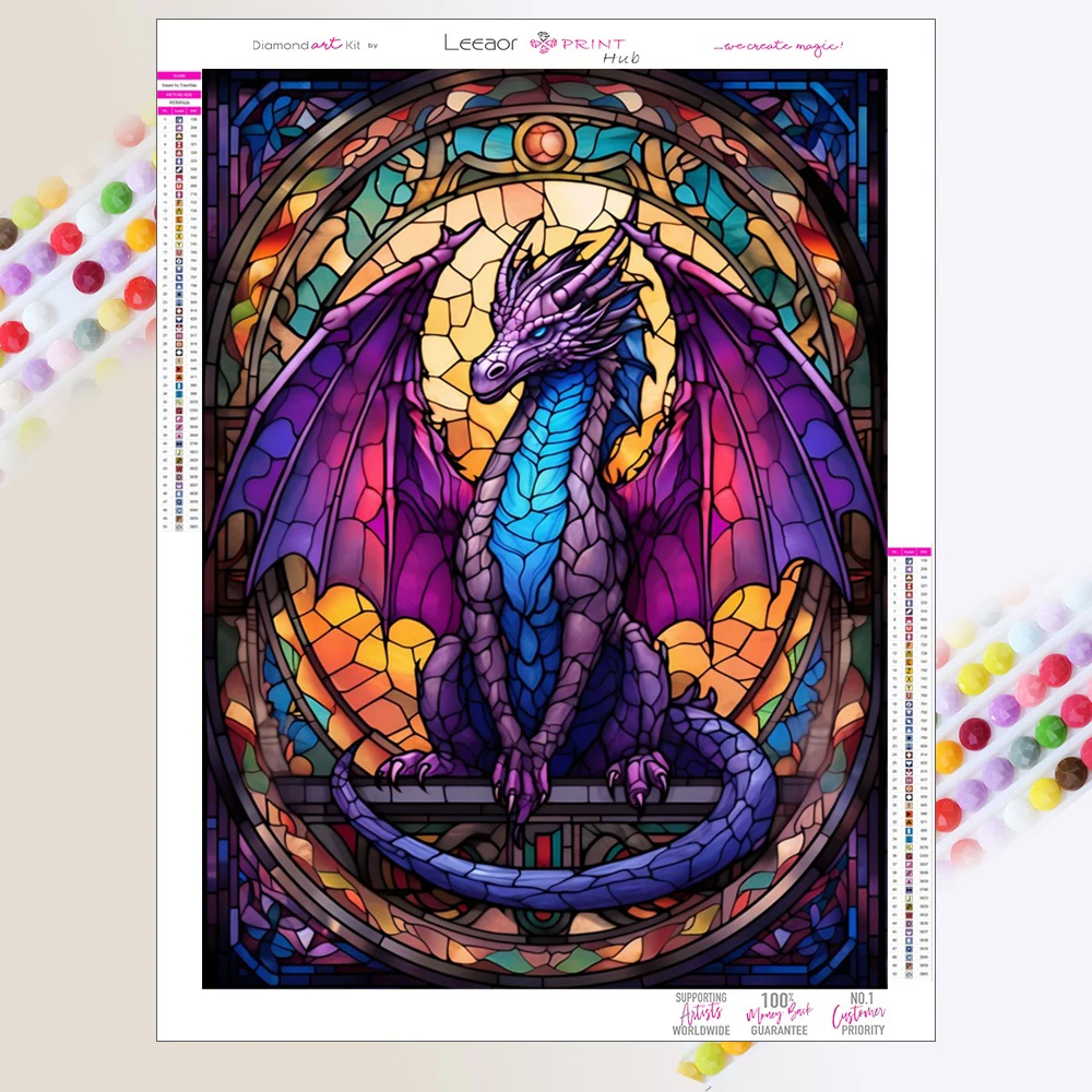 Pintura de diamantes de arte de vidrio, Kit de punto de cruz bordado de mosaico de diamantes completos de todo tipo de dragones, estilo Animal, decoración del hogar, regalos Diy