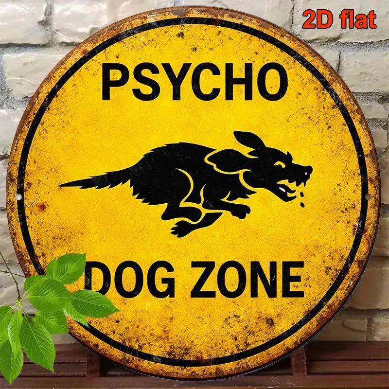1PCS 20CM 2D Wooden Round Disk Vintage Artistic Warning Sign Danger Dog Warning Furniture Hanging Decor Garage Bar Courtyard