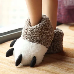 Fluffy monster claw wrapped heel plush indoor slippers,Funny warm soft  and anti-slip winter slipper for men women and children