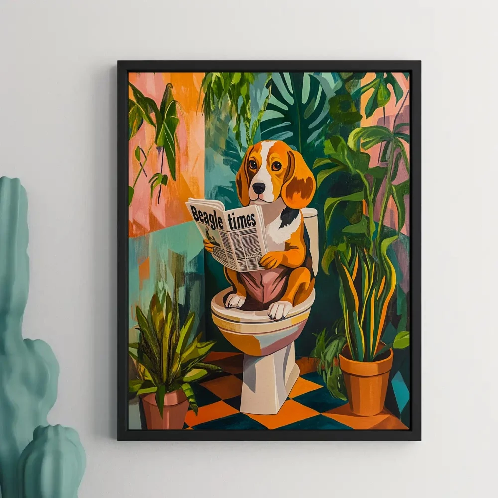 Funny Beagle Toilet Poster_ Dopamine Dog Illustration, Bathroom Wall Art Gift Canvas Printing Home Wall Decor