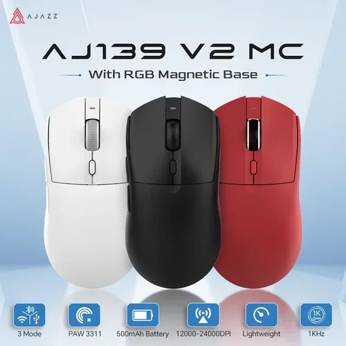 Imagen 1 del producto Ratón inalámbrico para juegos AJAZZ AJ139 V2 MC PAW3311 con Base de carga magnética RGB 24000DPI Bluetooth/ratones con cable, PC Gamer