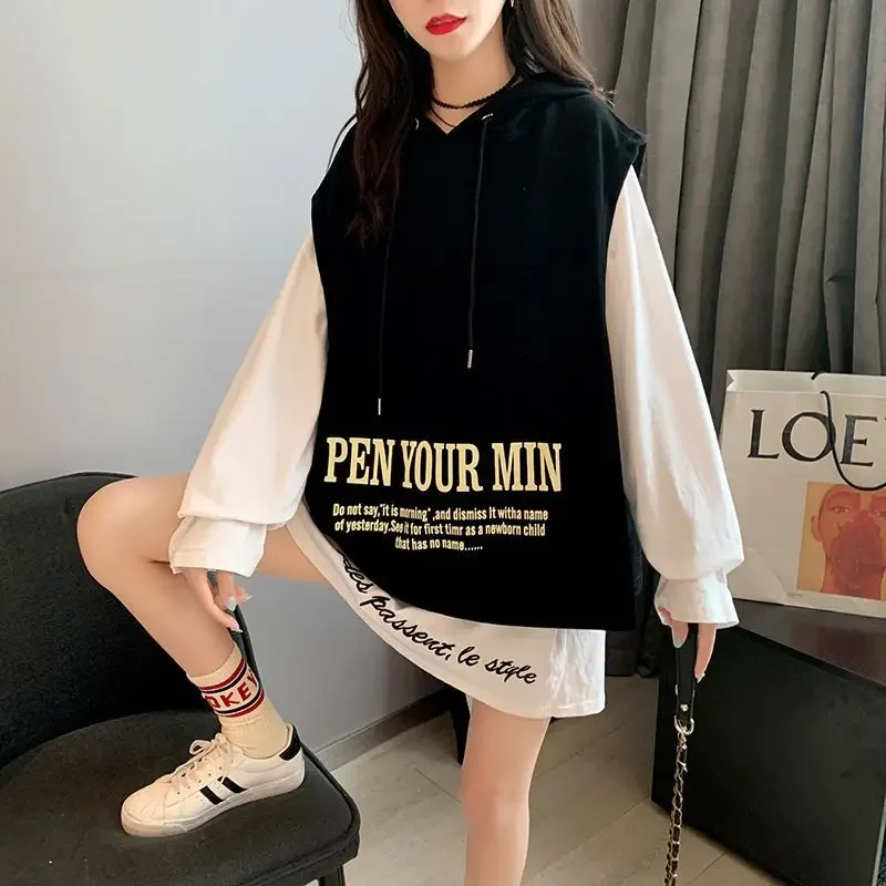 

Loose Hooded Sweatshirt for Women New In Text Hoodies Baggy Letter Printing Woman Tops M Sweat-shirt High Quality Dropshiping E