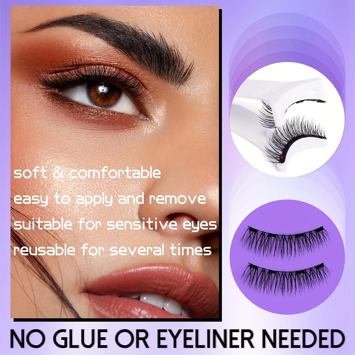 Set di 2 paia di ciglia finte magnetiche - Ciglia finte naturali impermeabili riutilizzabili senza colla 3D con applicatore adatto ai viaggi