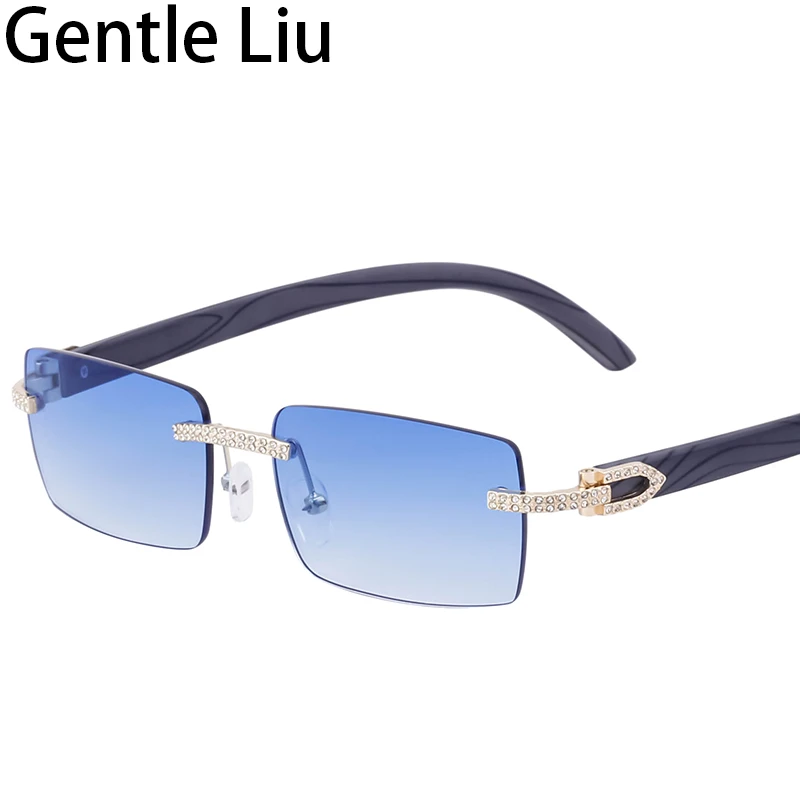 Óculos de sol sem aro retangular pequeno para homens e mulheres óculos de sol sem moldura vintage masculino, marca de luxo shades, UV400, 2021