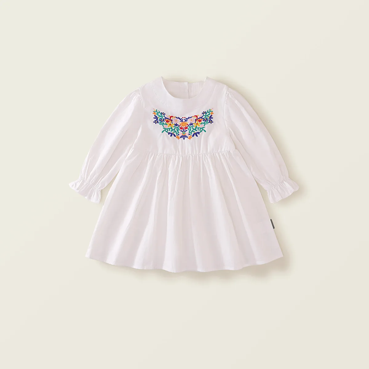 Girls' Bubble Sleeve Dress 2025 Spring New Children's Korean Japane Pure Cotton Retro Embroidered Princess Dress