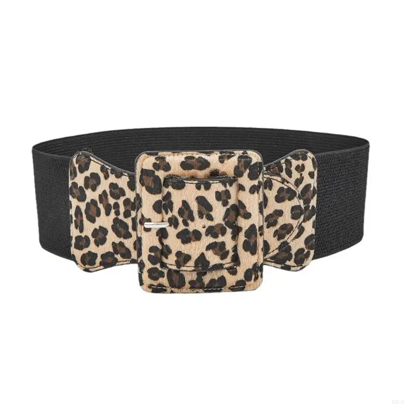 D0UB rétro large gaiement pour les femmes ceinture élégant avec imprimé léopard une ceinture ceinture